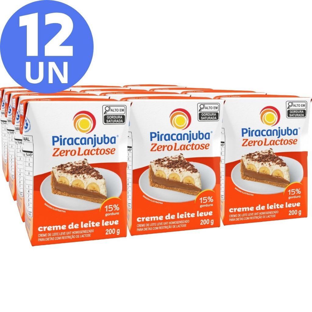 Pack 12un Creme de Leite Leve Zero Lactose Piracanjuba 200g