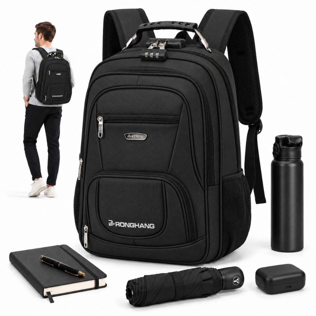 Mochila para Notebook Grande Capacidade Reforçada Impermeável com Alça de Aço e Cadeado com Senha para Trabalho, Estudo