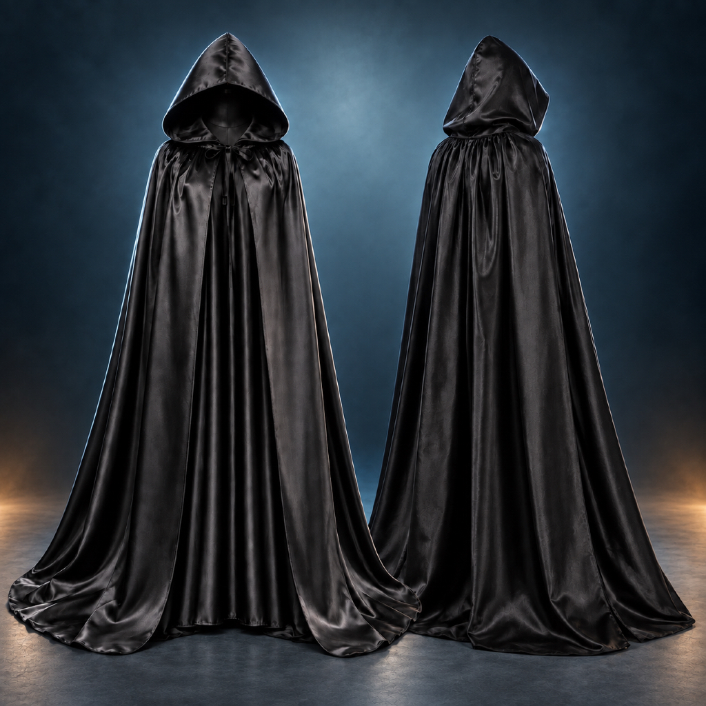 Capa De Halloween 180cm c/ Capuz Cetim Adulto Luxo Bruxa Vampiro Drácula