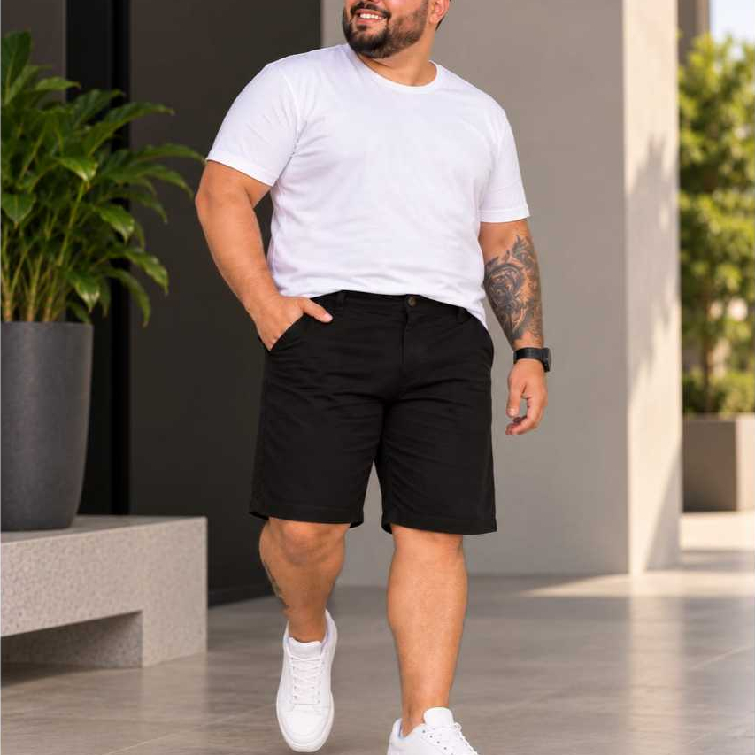 Bermuda Jeans sarja Masculina Colorida Com Lycra numero 50 ao 66 Plus Size preto tamanho grande