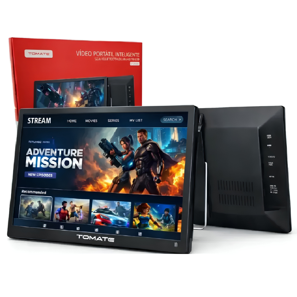 Monitor Portátil 14" TOMATE Inteligente ISDB Bluetooth HDMI 8ms com Alto-falante