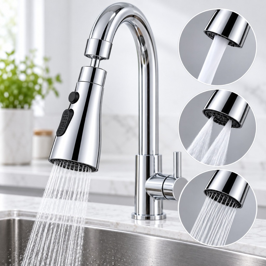 Extensor Arejador para Torneira 3 Jatos Articulado 22mm Spray Cozinha Pia Cromado