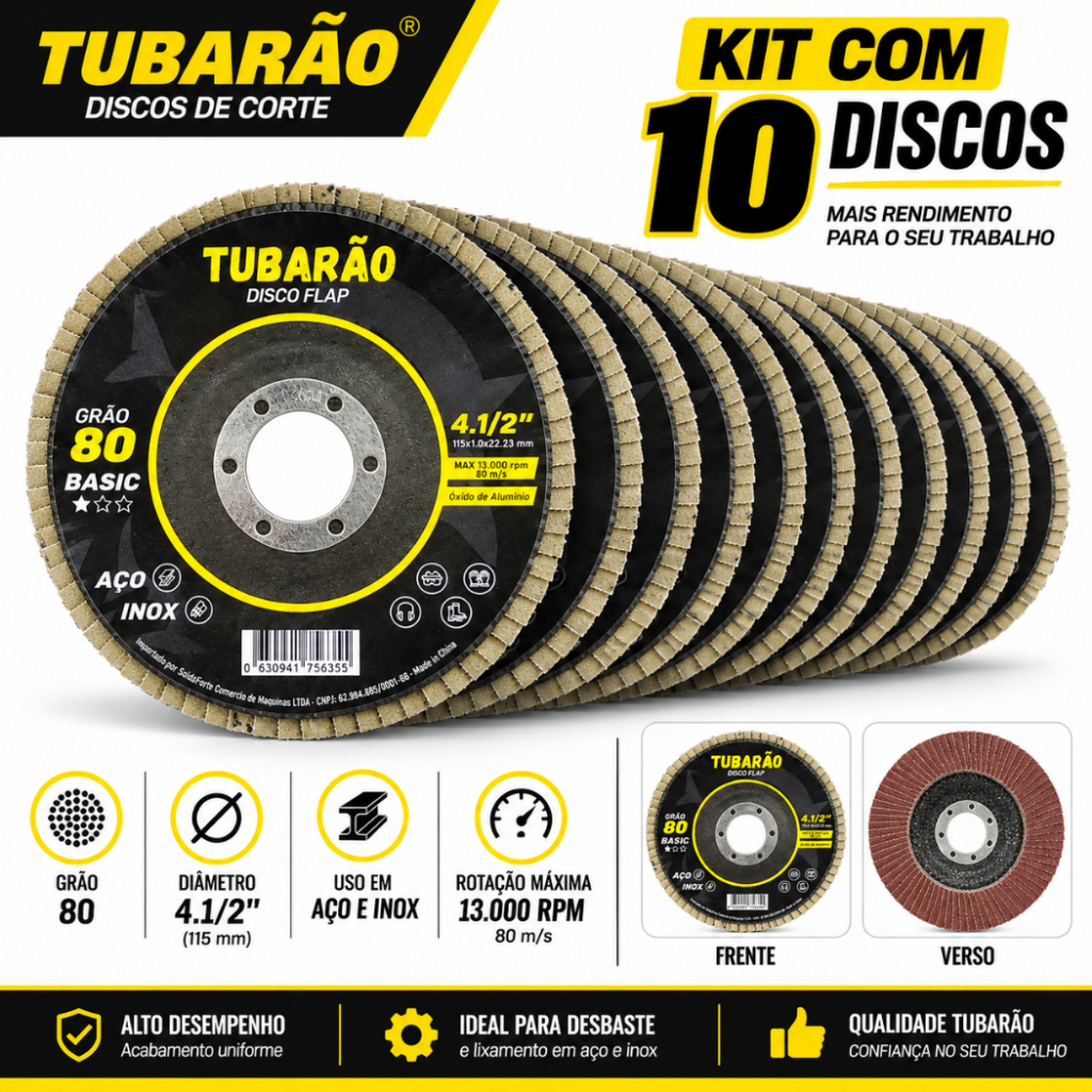 10 Disco Flap 4.1/2" Grão 80 G80 - Tubarão