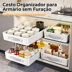 Organizador Deslizante Para Gaveta Armário, Sem Furos, Fita Adesiva Inclusa, 40x25x8.6cm