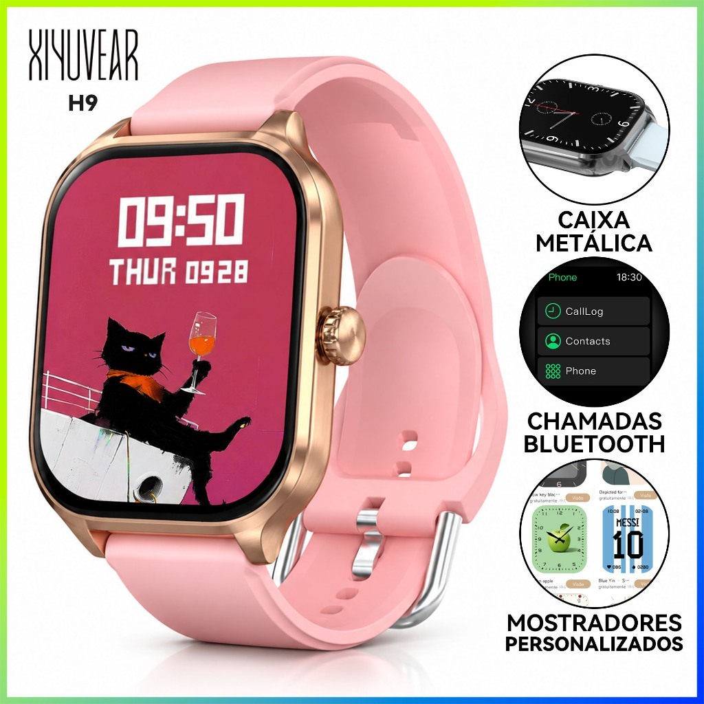 Smartwatch H9 XiYuVear com Chamadas Bluetooth, Tela 2,01", Monitoramento de Saúde e Sono, Android e iPhone