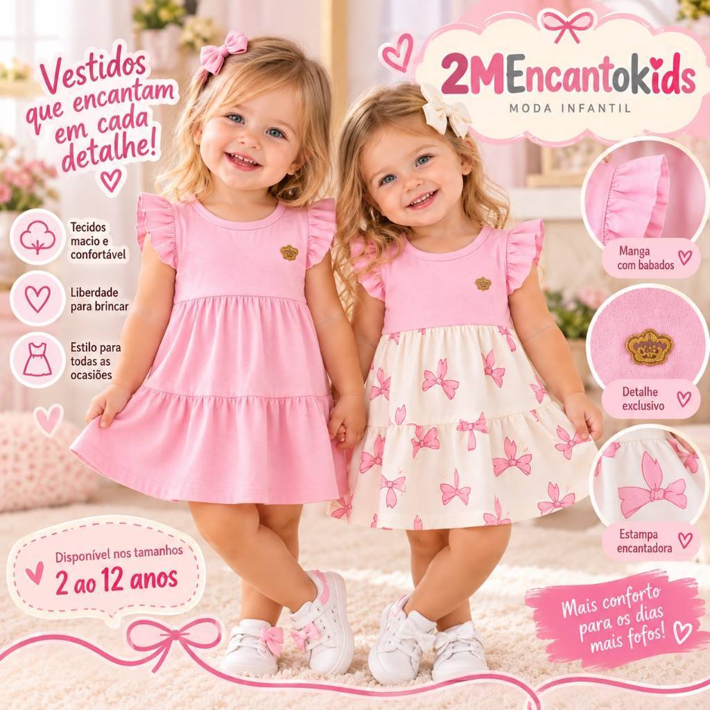 Vestido Infantil Menina 3 Marias Ideal Para seu Bebê 100% algodão, Roupa de menina