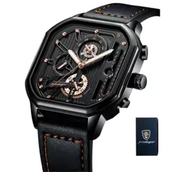 Relógio Masculino de Pulso Poedagar 628 Cronógrafo Luminoso Couro Preto Quartzo Prova D'água com Calendário