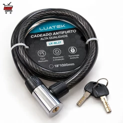 Cadeado Para Bicicleta Cabo De Aço Trançado 18mmx1m Luatek LK-BL37 Com 2 Chaves