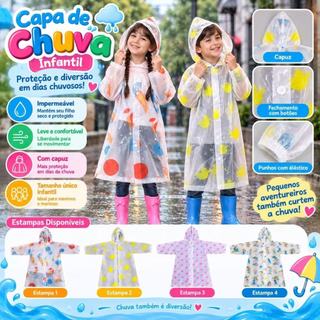 Capa de Chuva Infantil Transparente com Capuz – Estampada, Impermeável e Unissex ☔🌈 #INFALTIL