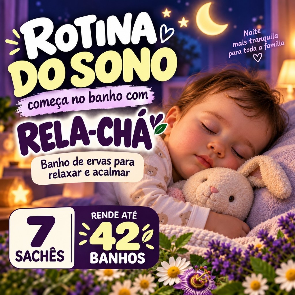 Bebê NÃO Quer Dormir? Rela-Chá Banho de Ervas para Relaxar e Induzir o Sono 7 Sachês Rende até 42 Banhos