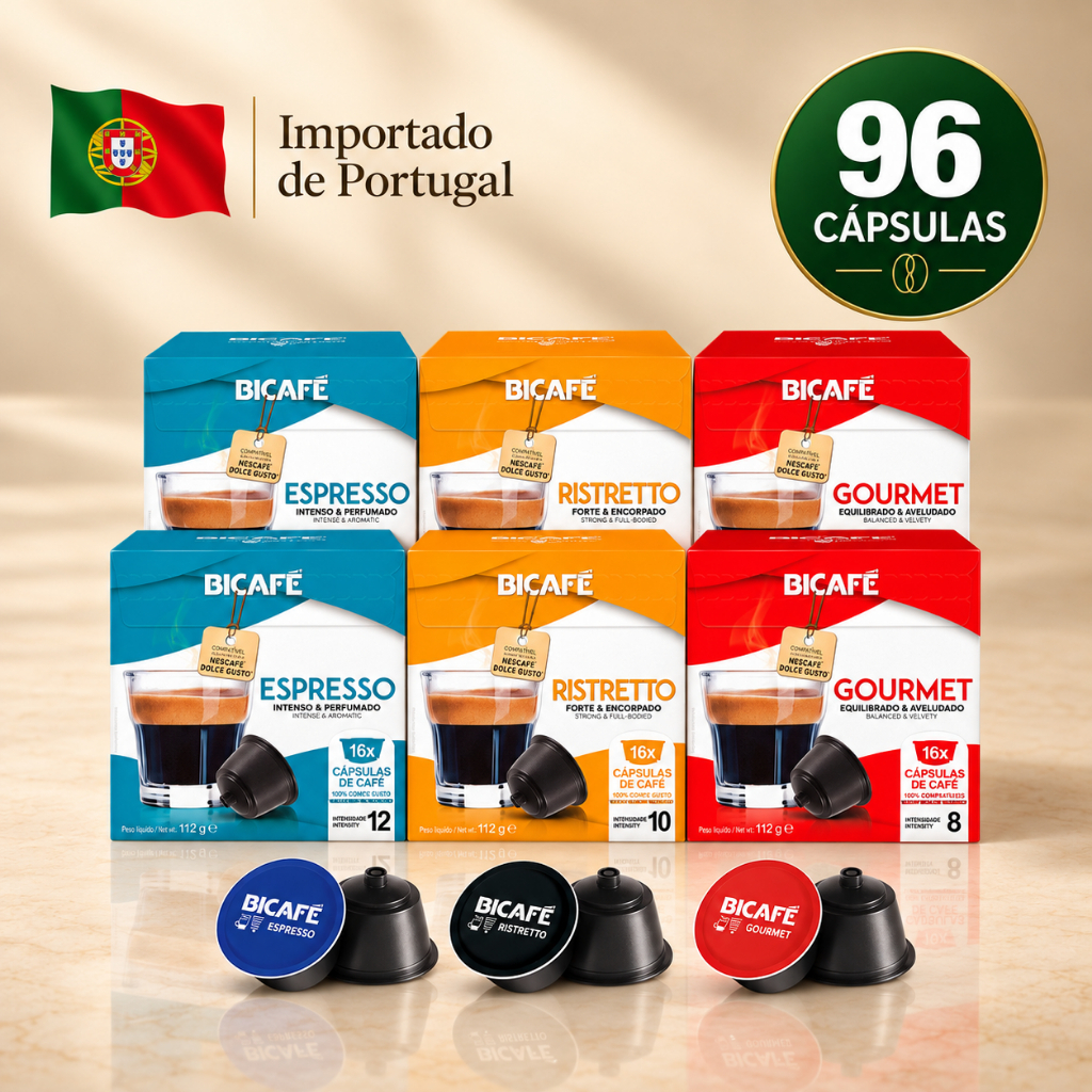 Kit 96 Cápsulas Importadas Café Bicafé Gourmet Espresso Ristretto Compatível Maquinas Dolce Gusto