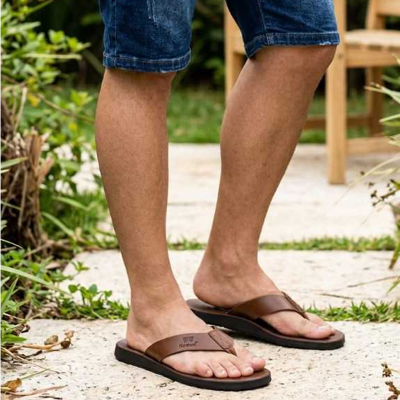 Chinelo masculino de couro legítimo sandália casual confortável durável antiderrapante modelo Toledo