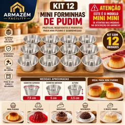 kit Forminha de Mini Pudim C/1 Duzia em Aluminio