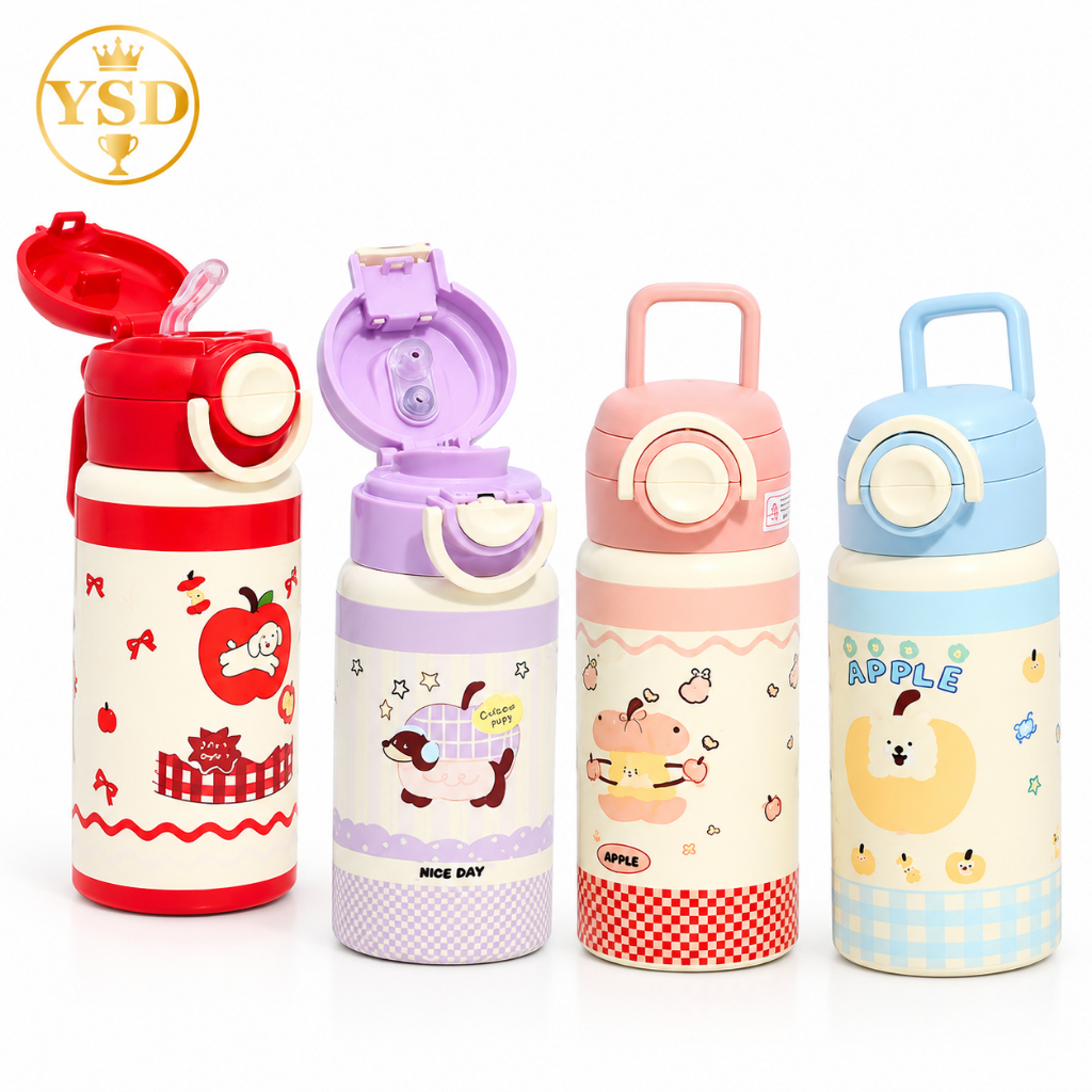 Garrafa Térmica Infantil 500ml Inox 316 com Canudo 2 Formas de Beber Tampa Dupla Abertura