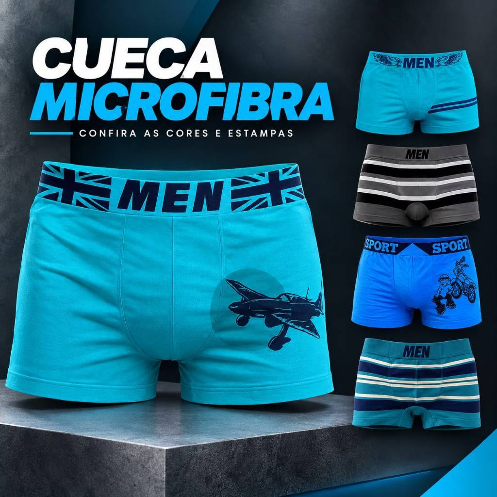 KIT 2/3 Cuecas Box Boxer Microfibra MEN Boy Adolescente Juvenil Masculino Infantil criança Bebê