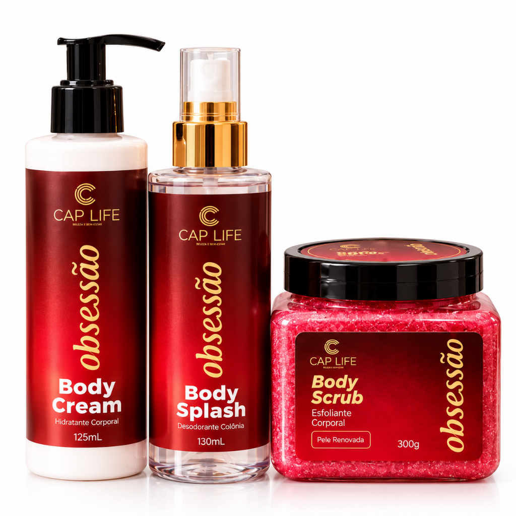 Kit Obsessão Cap Life Body Splash 130ml + Body Cream 125ml + Esfoliante Corporal 300g Feminino