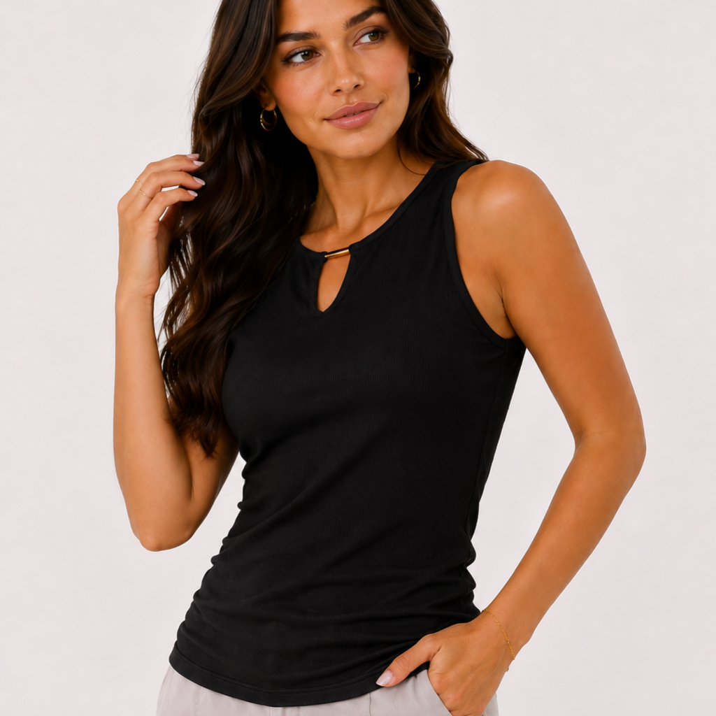 Blusa Feminina Regata Canelada Básica Decote V Estilosa Elegante
