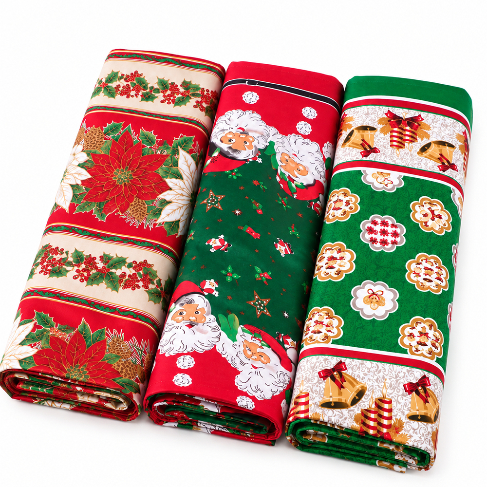 Kit 3 Toalhas De Mesa Natal 4 Lugares Quadrada Oxford Premium Estampadas Sortidas 1,40m x 1,45m