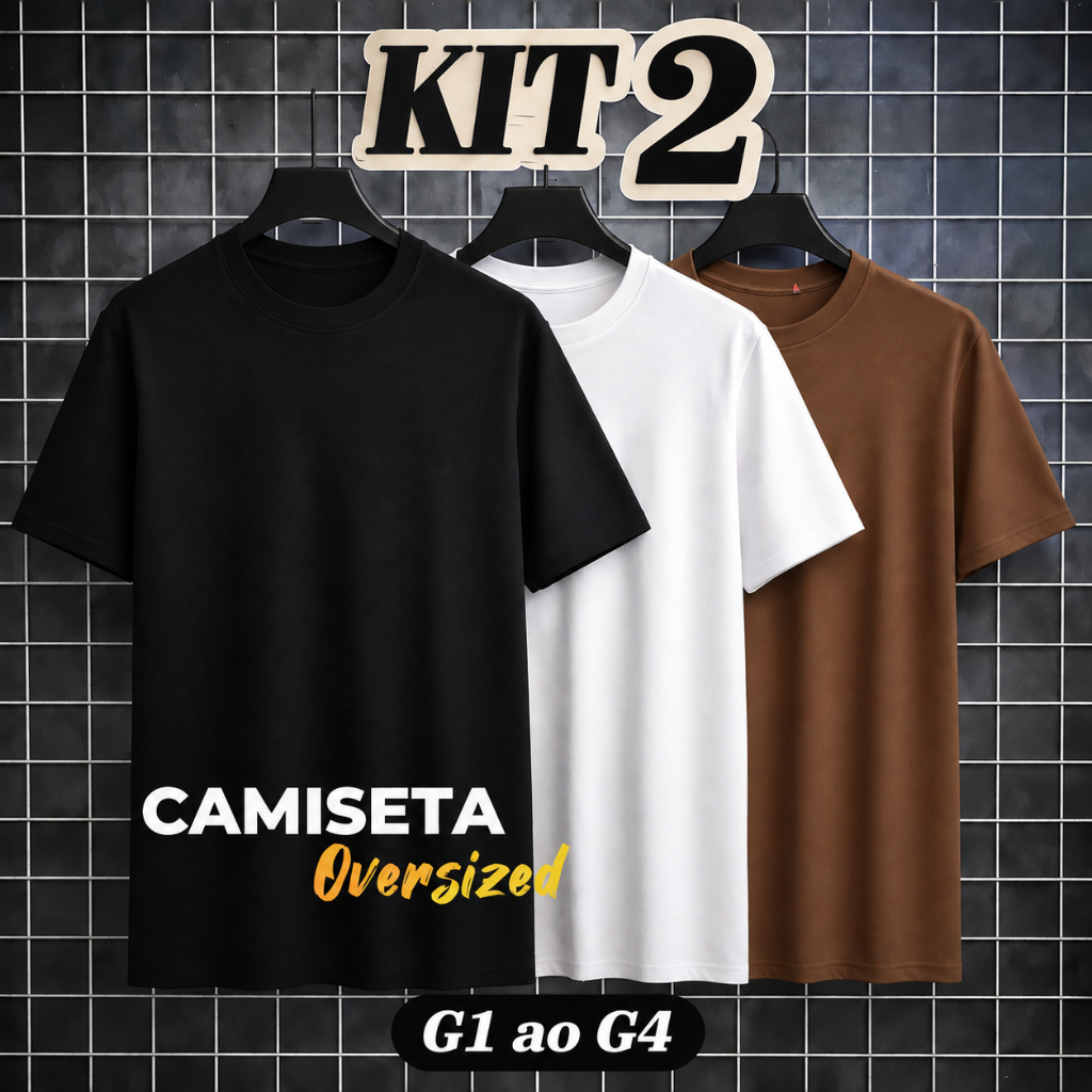 Kit 2 Camiseta Plus Size Gola Canelada G1 ao G4 Streetwear Basica