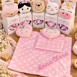 Naninha Bebê Personalizada com Nome Bordado – Bichinhos Menino e Menina – Presente Maternidade