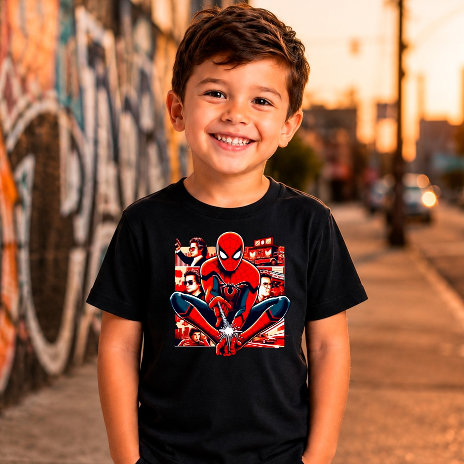 Camiseta Spider Man Homem Aranha Manga Curta 100% Algodão Infantil Super Herói Menino Estampada 2 ao 12