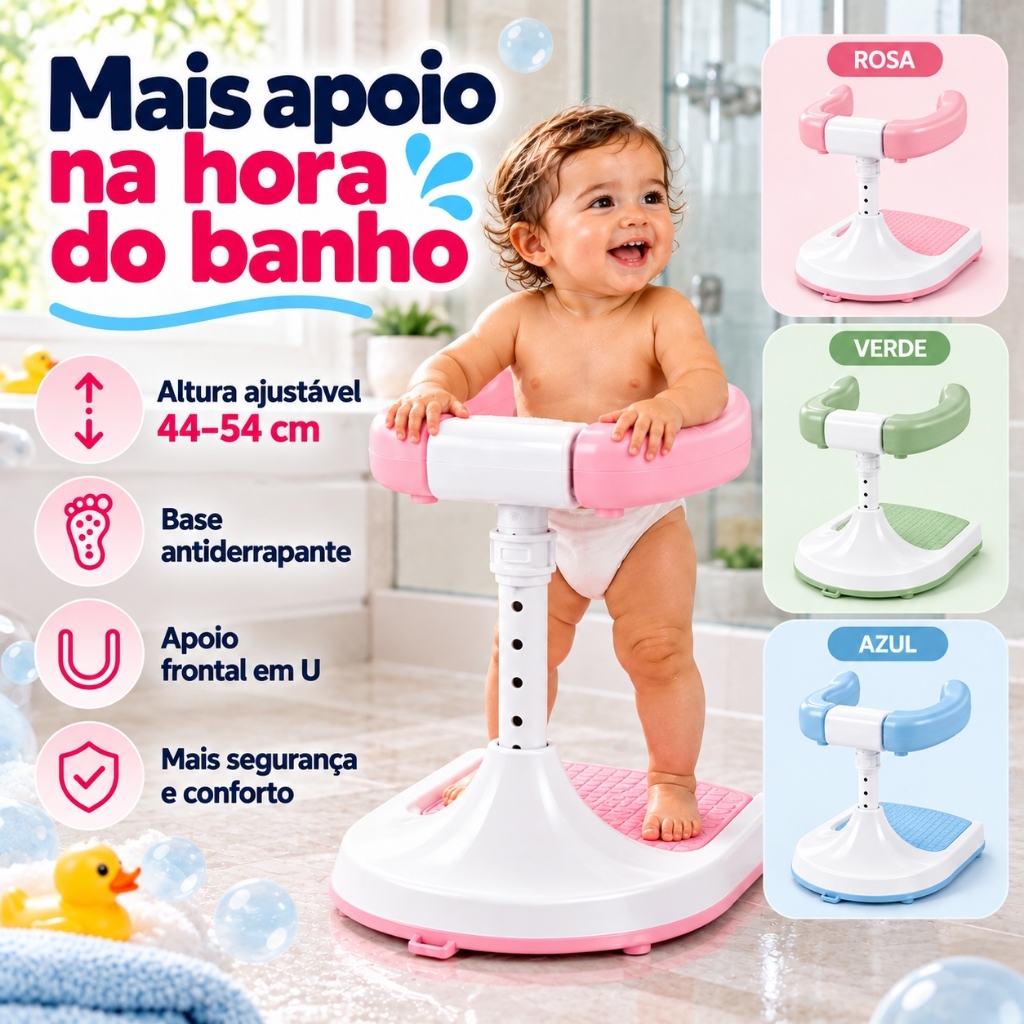 Suporte Para Banho Bebê Até 20kg com Altura Regulável Base Antiderrapante Apoio Infantil Para Box