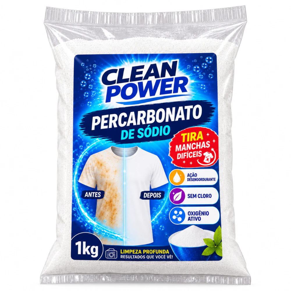 Percabonato de Sódio 1kg Branqueador sem Cloro Tira Manchas Desengordurante Roupas Brancas Coloridas