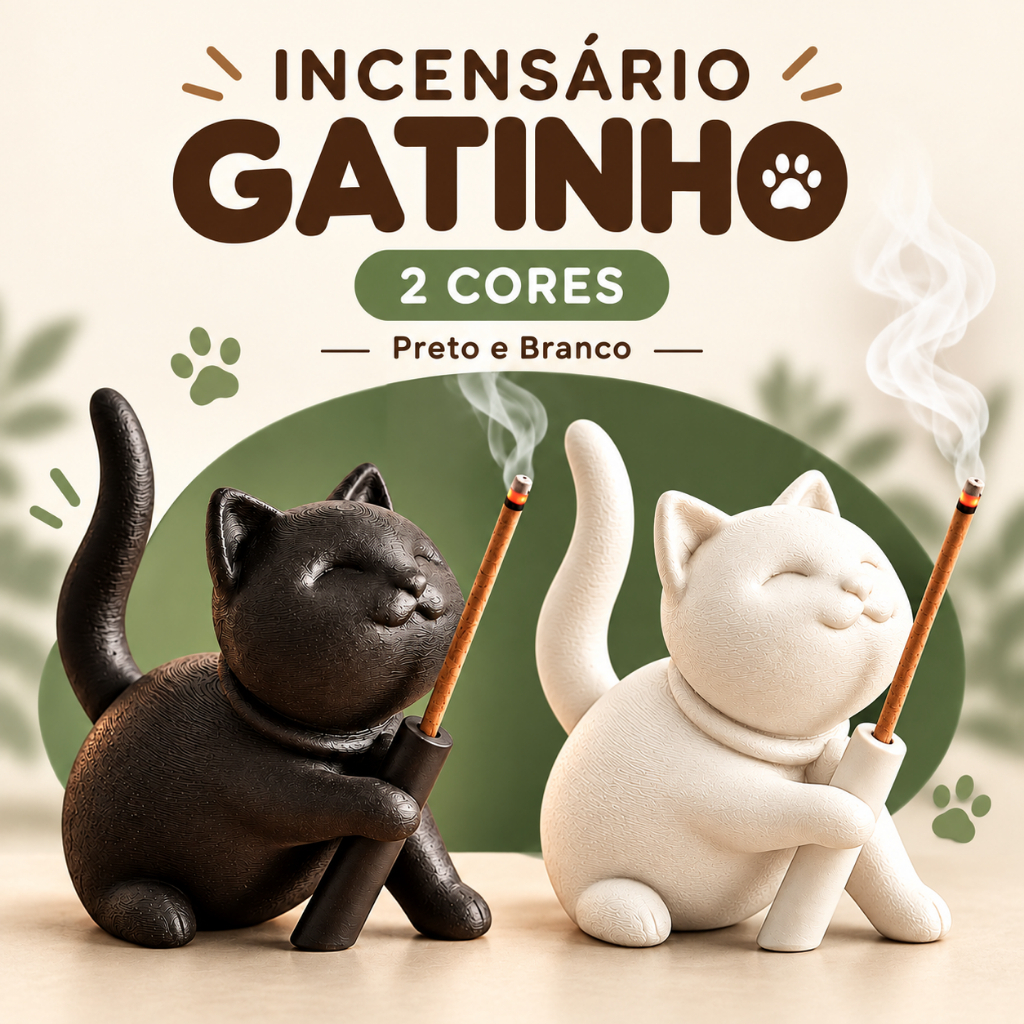 Imagem Incensário Gatinho Porta Incenso Gato Decorativo Zen Minimalista Aromaterapia