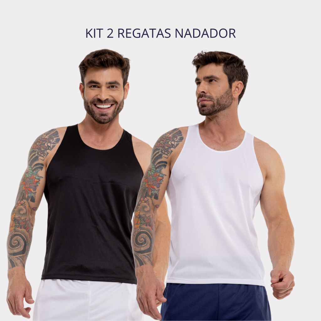 Kit 2 Regatas Dry Fit Masculina Estilo Nadador Cavada Academia Treino Musculação e Esportes