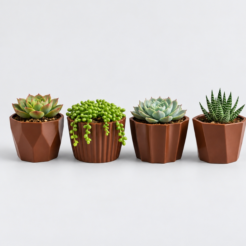 Kit 4 Mini Vasinhos cachepot Decorativos para suculentas, Cactus e Plantas Artificiais 5,8x7
