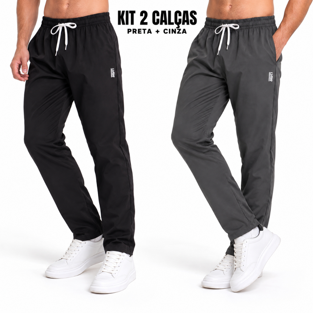 Kit 2 Calça Masculina Tactel Elastano Tech Flexivel Treino Academia Casual Premium Motion LVBR