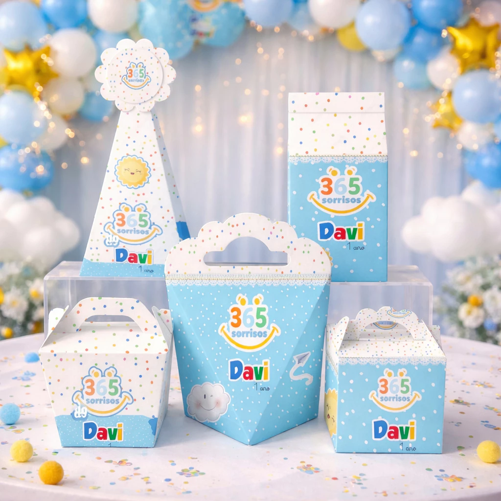 365 SORRISOS AZUL - PEGUE E MONTE | Kit Festa para Lembrancinha Decoração Festa Infantil