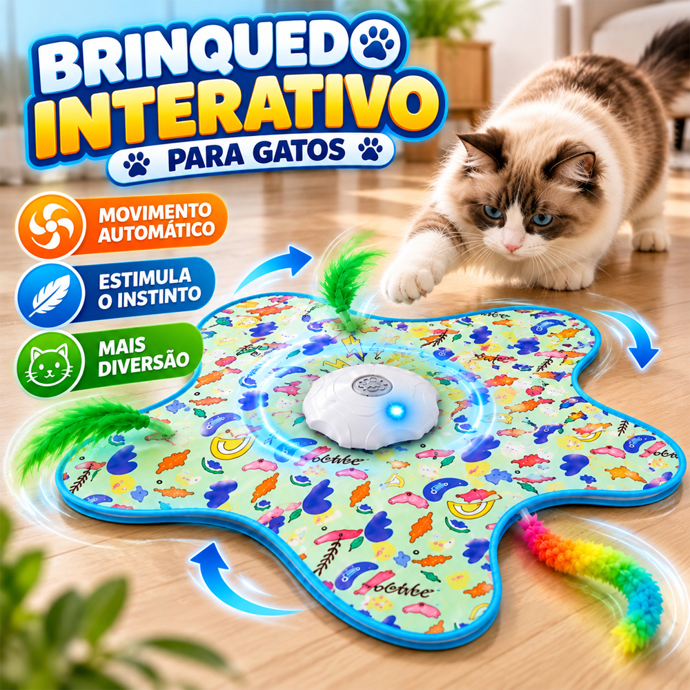 Brinquedo Interativo para Gatos com Tapete 65cm Movimento 360° Recarregável USB-C