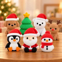 Enfeite de Natal Personagens Natalinos Efeito Crochê Papai Noel Rena Boneco de Neve Decoração