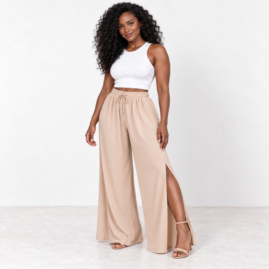 Calça Pantalona Duna Feminina abertura lateral cores Verao 2026