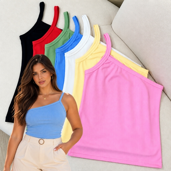 Blusa Basica Ombro Só Feminina Alça única Ribaninha Básica Casual Moderna Confortável Verão Elegante Justa