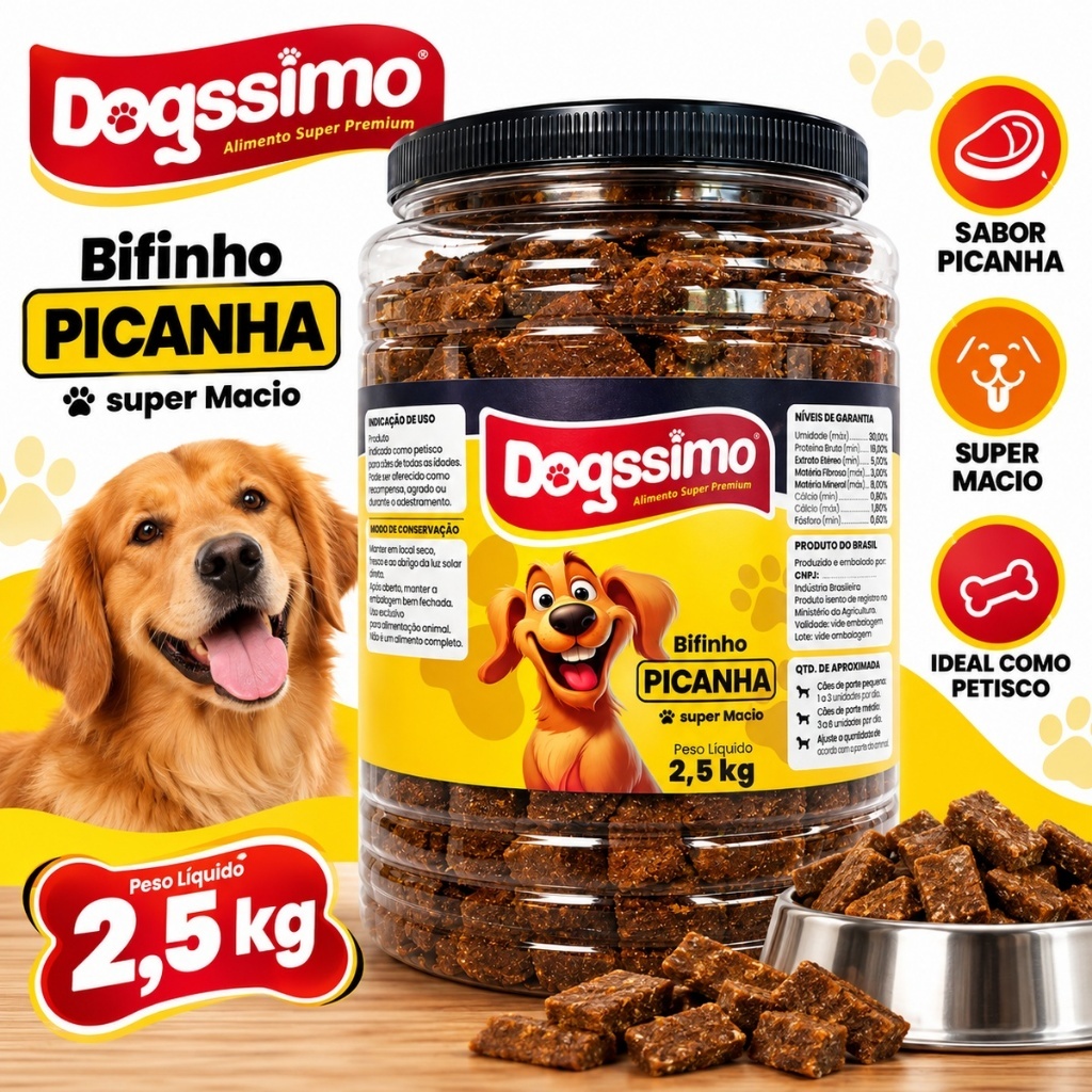 Petisco Bifinho Dogssimo Sabor Picanha 2,5kg Super Premium 