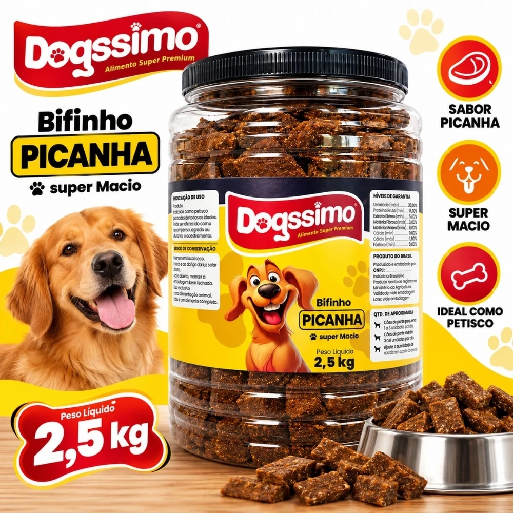 Petisco Bifinho Dogssimo Sabor Picanha 2,5kg Super Premium
