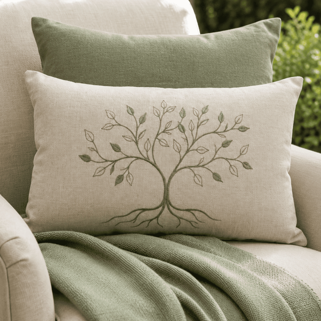 Almofada Baguete Bordada Árvore da Vida 35x49cm Bordada Linho Com Enchimento Casa Decoração Cama Posta