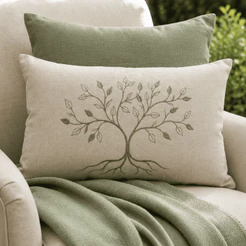 Almofada Baguete Bordada Árvore da Vida 35x49cm Bordada Linho Com Enchimento Casa Decoração Cama Posta