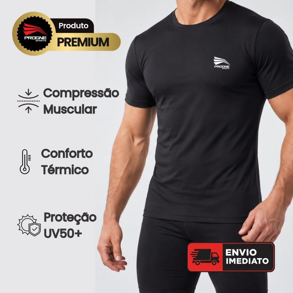 Camiseta Térmica Manga Curta Segunda Pele Poliamida UV50+ DryFit - Progne Sports  - Corrida Treino Academia