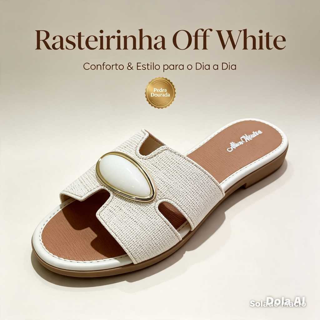 Rasteirinha Feminina Rasteira Sandália Flat Com Pedraria Detalhe Oval Confortável Tendência