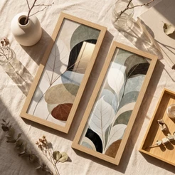 Kit 2 Quadros Decorativos Folhas Botânico Natureza Folhagem com Moldura 18x45cm Decoração Sala Quarto Hall