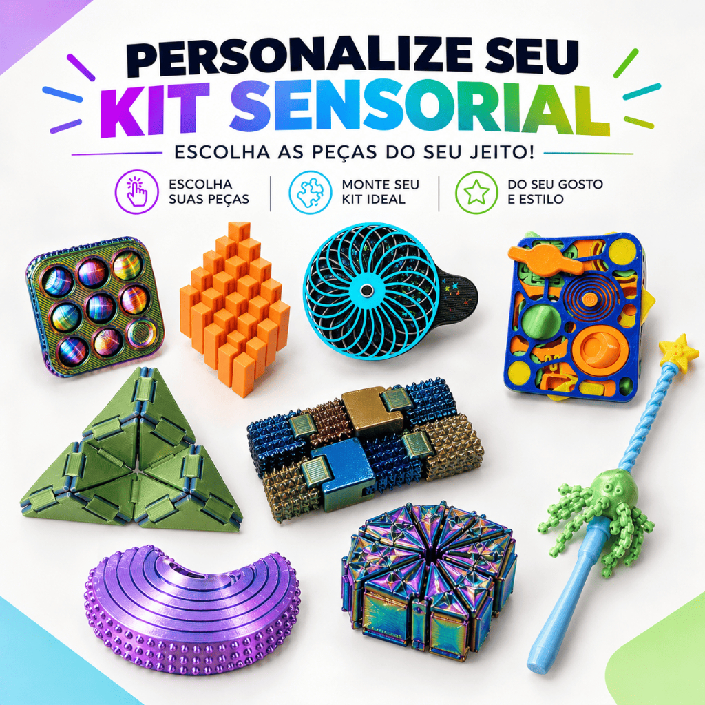 Kit Sensorial Personalizado Fidget Toy 3D Antiestresse Brinquedos Sensoriais | Dia das Crianças