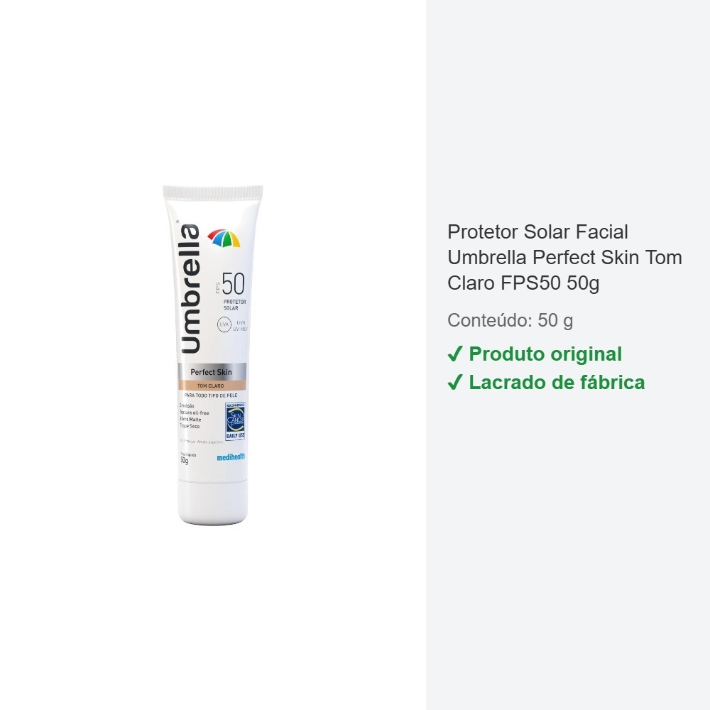 Protetor Solar Facial Umbrella Perfect Skin Tom Claro FPS50 50g — imagem 2 de 2