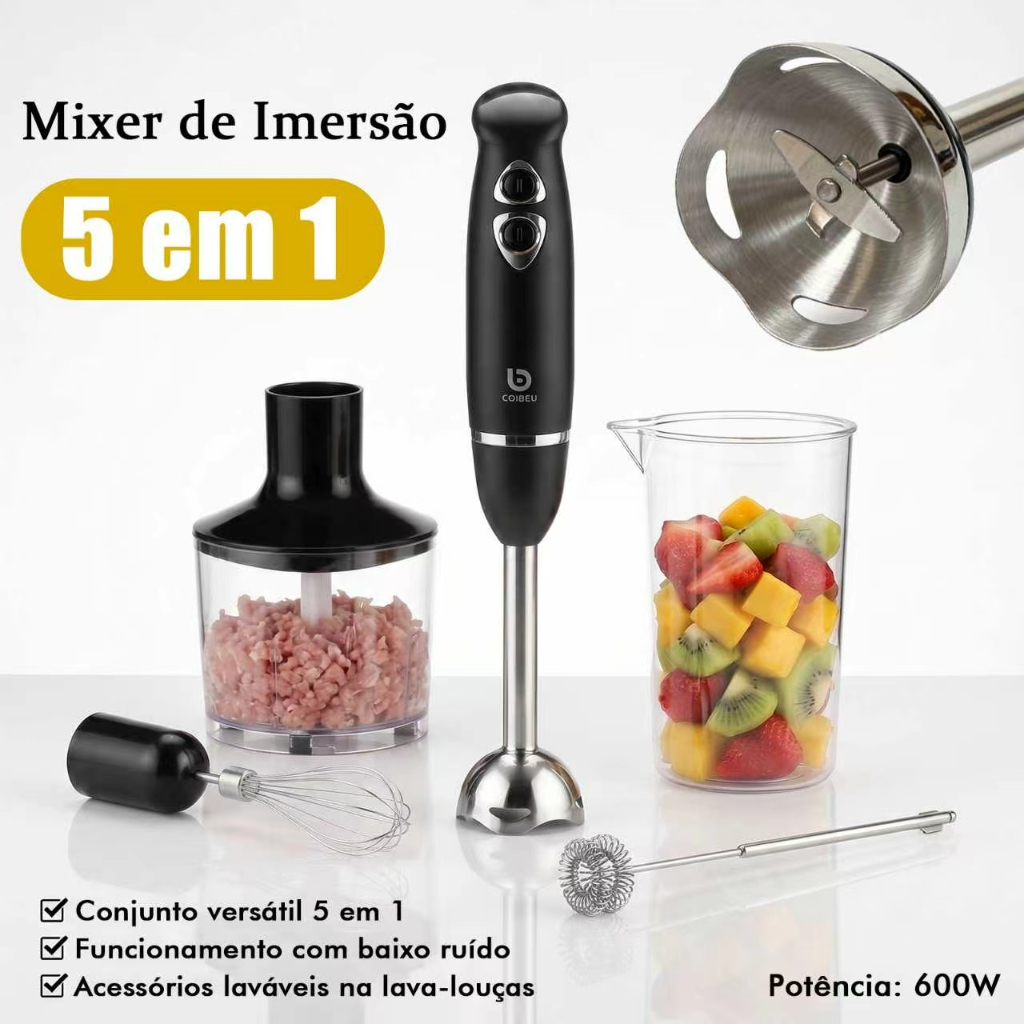 Coibeu Mixer Power Inox 5 Em 1 800w Batedor, Triturador, Turbo,Batedor Espumador Leite