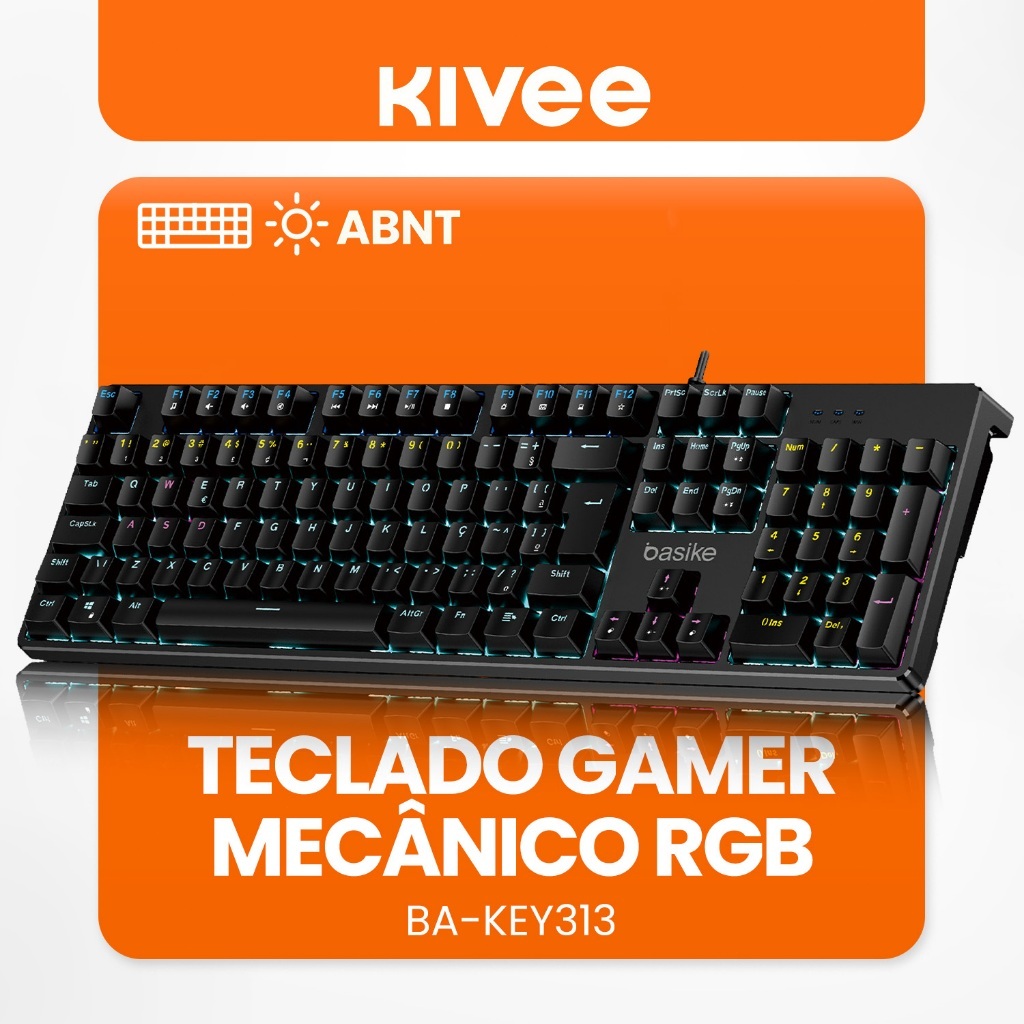 Kivee X Basike Teclado Mecânico Switch Vermelho Estrutura em Alumínio  Software programável KEY313