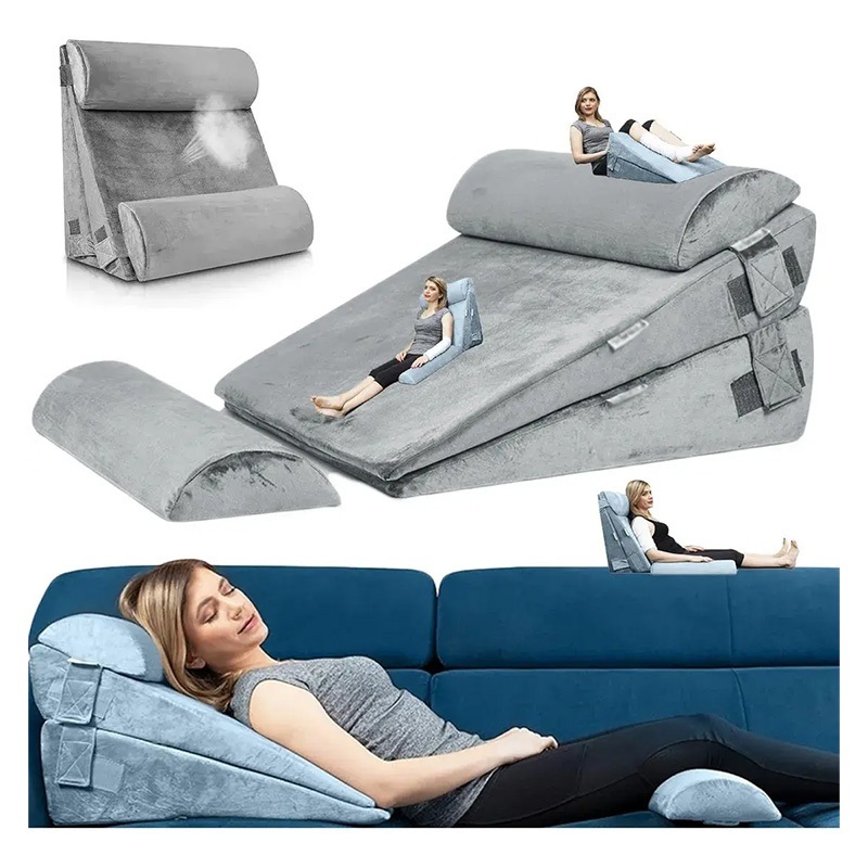 Almofada ergonômica,encosto ，Travesseiros Cunha Anti Refluxo Encosto Pós Operatório 4pcs， espuma viscoelástica