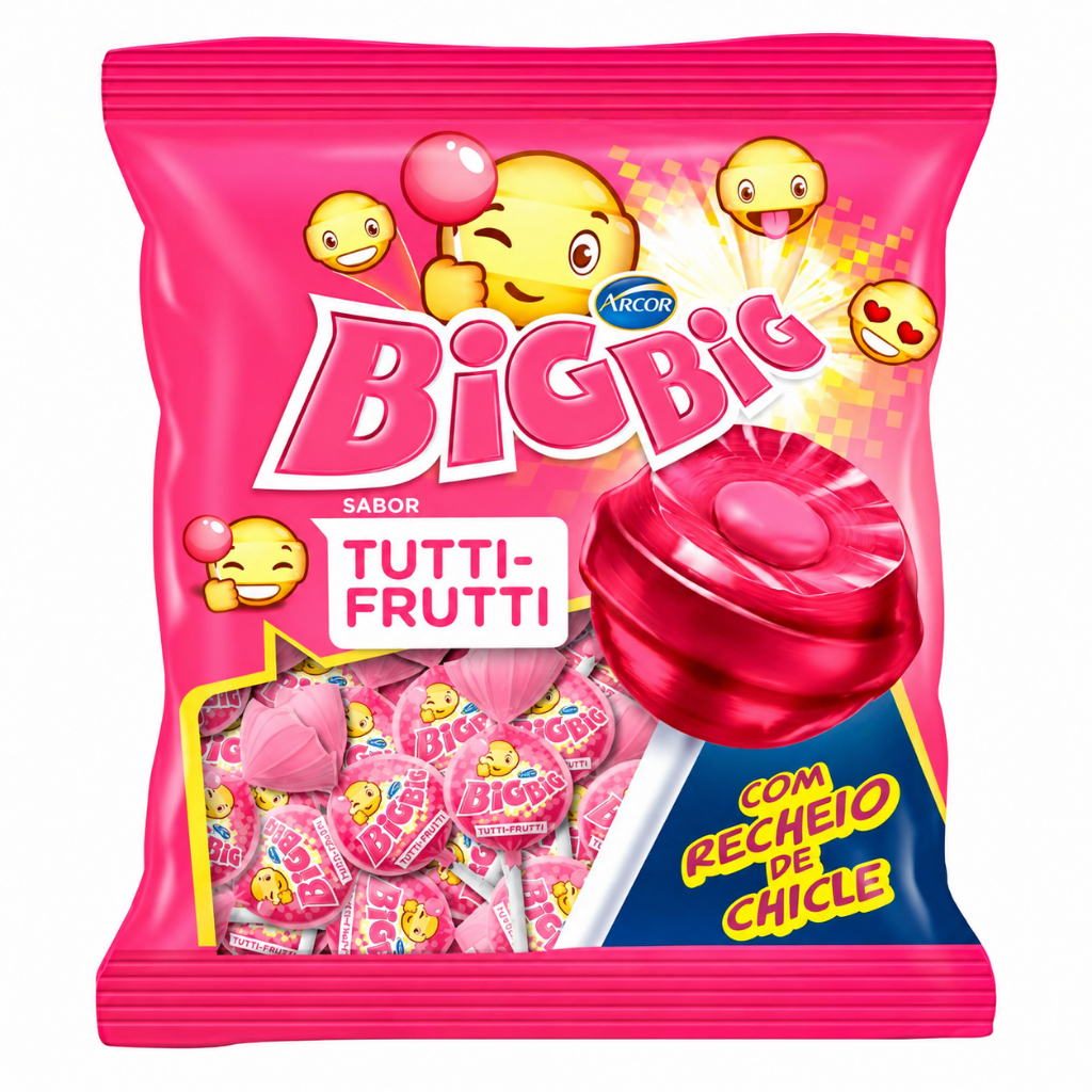 Pirulito Big Big Tutti Frutti Recheio Chiclete 500g Arcor