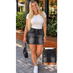 Saia Feminina Suplex Com Estampa Que Imita Jeans Alta Elasticidade Leve Transparência Veste Até 42